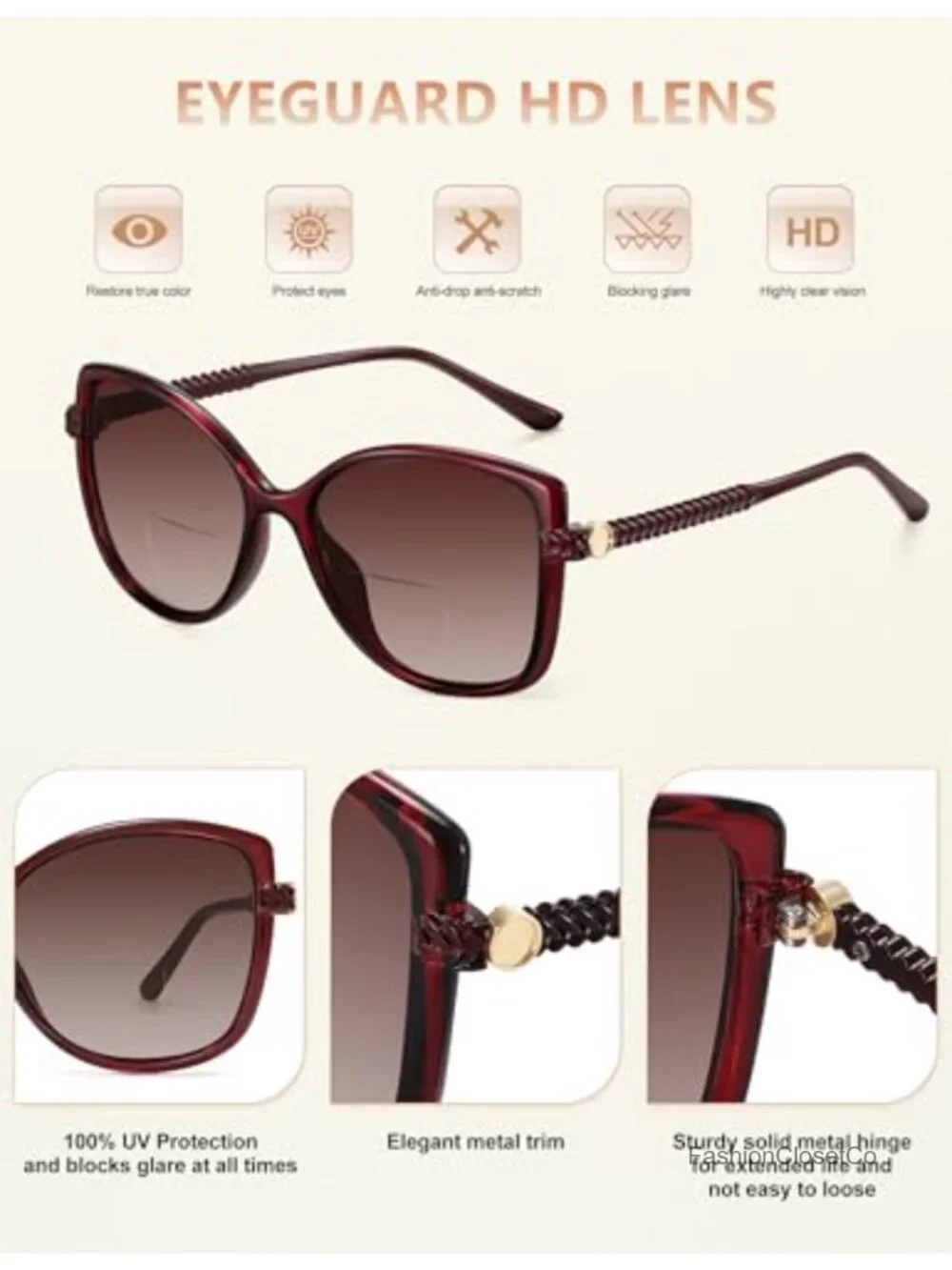 Bifocal Reading Sunglasses for Women 2 Pack Oversized UV400 Protection